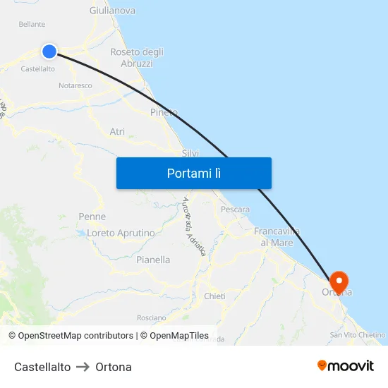 Castellalto to Ortona map