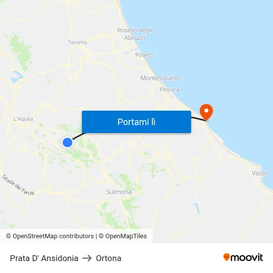 Prata D' Ansidonia to Ortona map