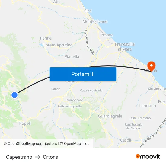 Capestrano to Ortona map