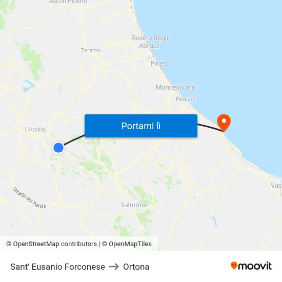 Sant' Eusanio Forconese to Ortona map