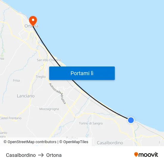 Casalbordino to Ortona map