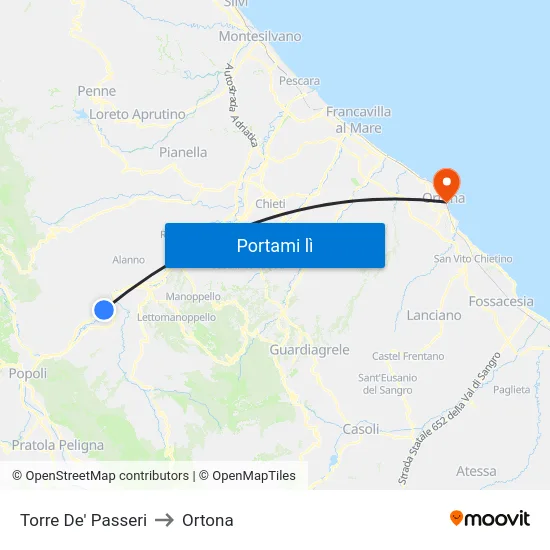 Torre De' Passeri to Ortona map