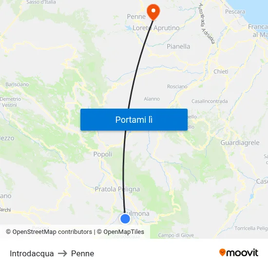 Introdacqua to Penne map