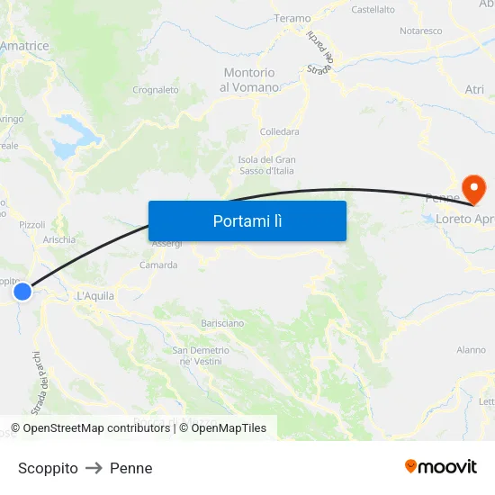 Scoppito to Penne map