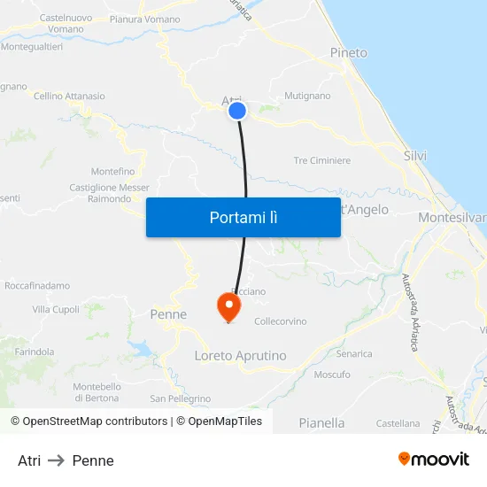 Atri to Penne map