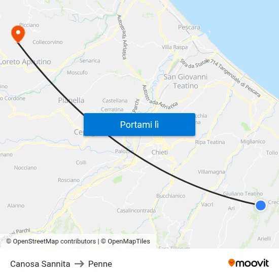 Canosa Sannita to Penne map