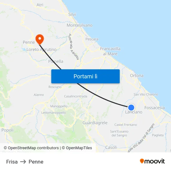 Frisa to Penne map