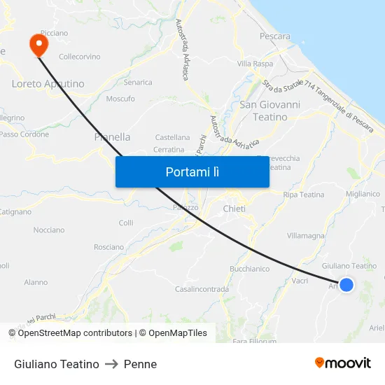 Giuliano Teatino to Penne map