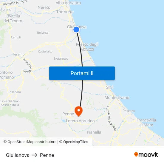 Giulianova to Penne map