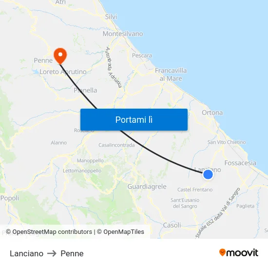 Lanciano to Penne map