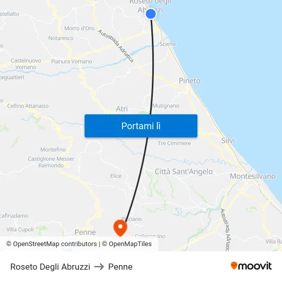 Roseto Degli Abruzzi to Penne map