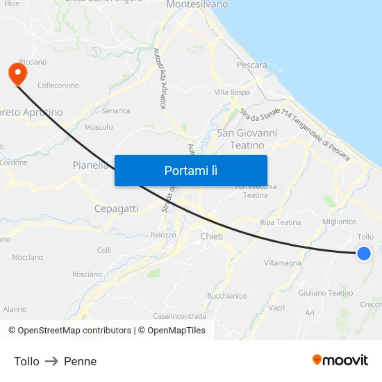 Tollo to Penne map