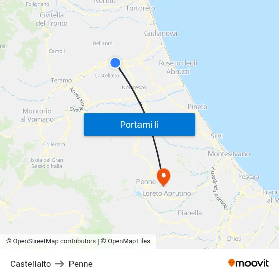 Castellalto to Penne map