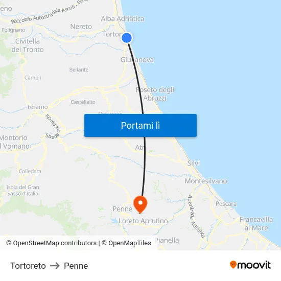 Tortoreto to Penne map