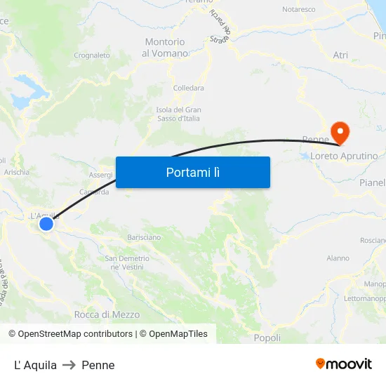L' Aquila to Penne map