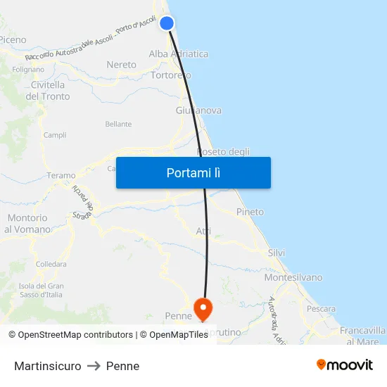 Martinsicuro to Penne map