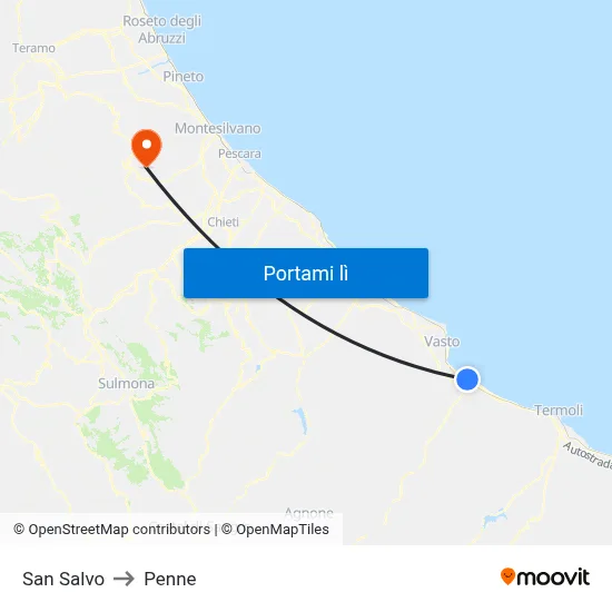 San Salvo to Penne map