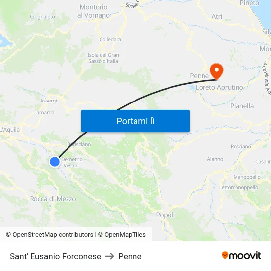 Sant' Eusanio Forconese to Penne map