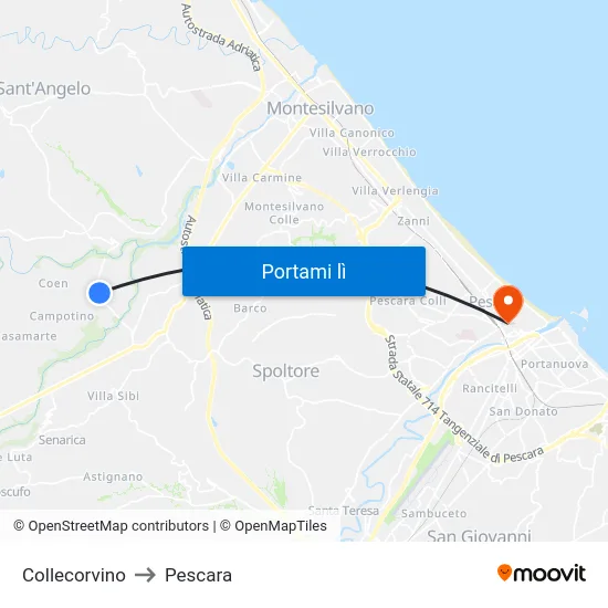 Collecorvino to Pescara map