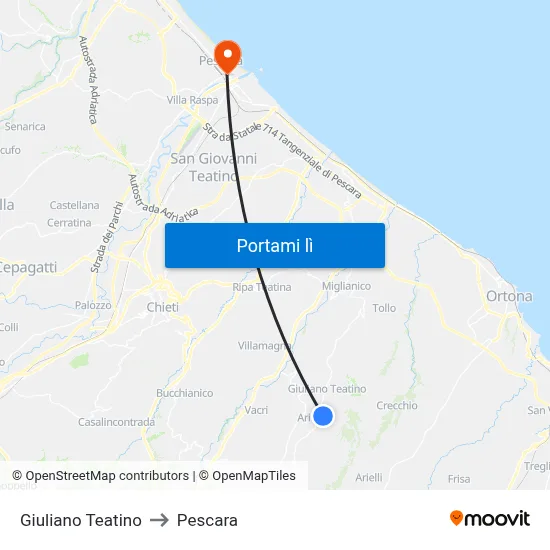 Giuliano Teatino to Pescara map