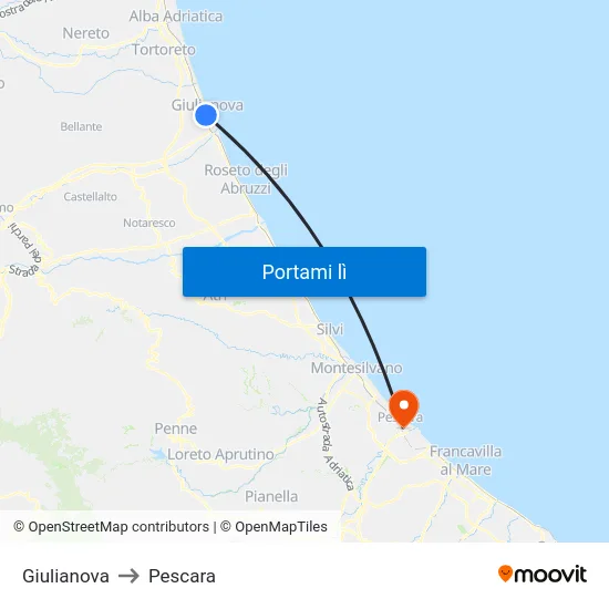 Giulianova to Pescara map