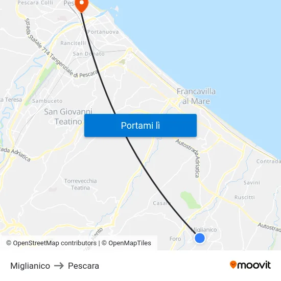 Miglianico to Pescara map