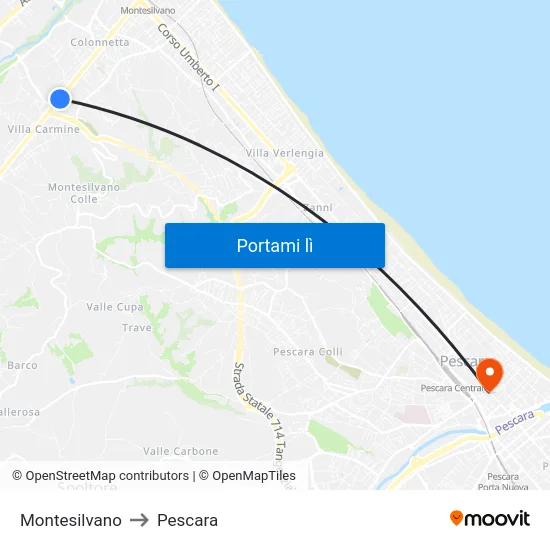 Montesilvano to Pescara map