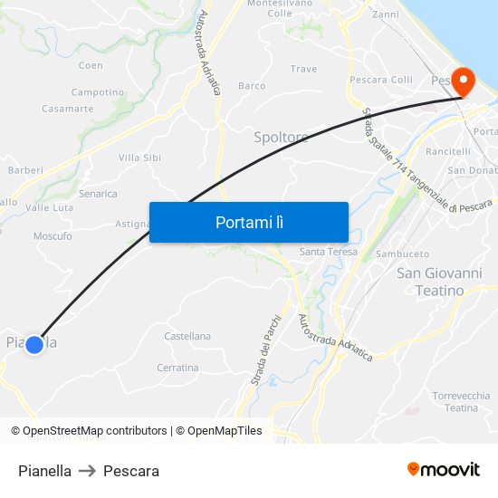 Pianella to Pescara map