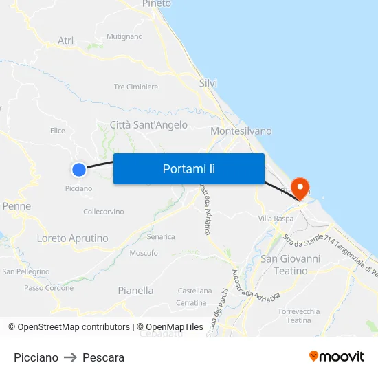 Picciano to Pescara map