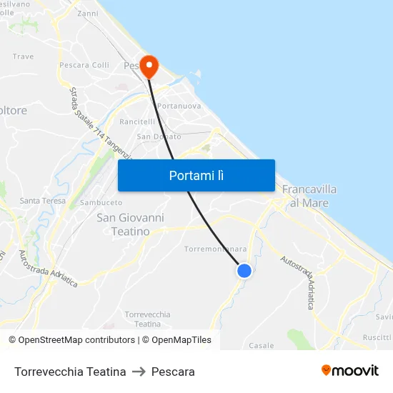 Torrevecchia Teatina to Pescara map