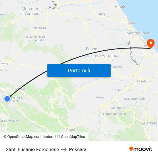 Sant' Eusanio Forconese to Pescara map