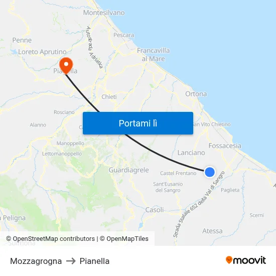 Mozzagrogna to Pianella map