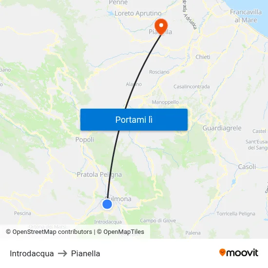 Introdacqua to Pianella map