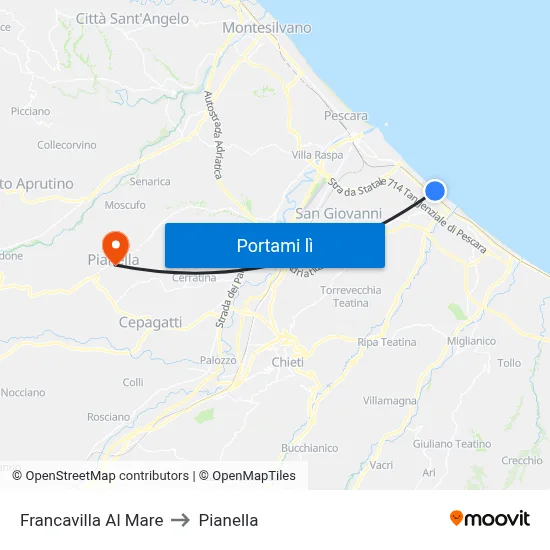 Francavilla Al Mare to Pianella map