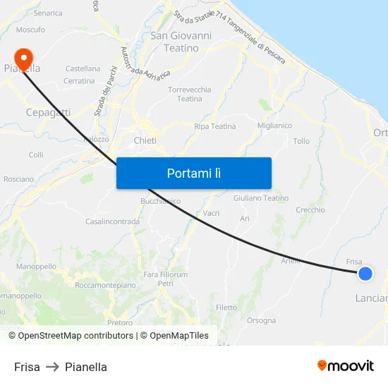 Frisa to Pianella map