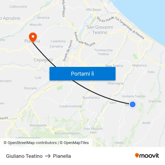 Giuliano Teatino to Pianella map