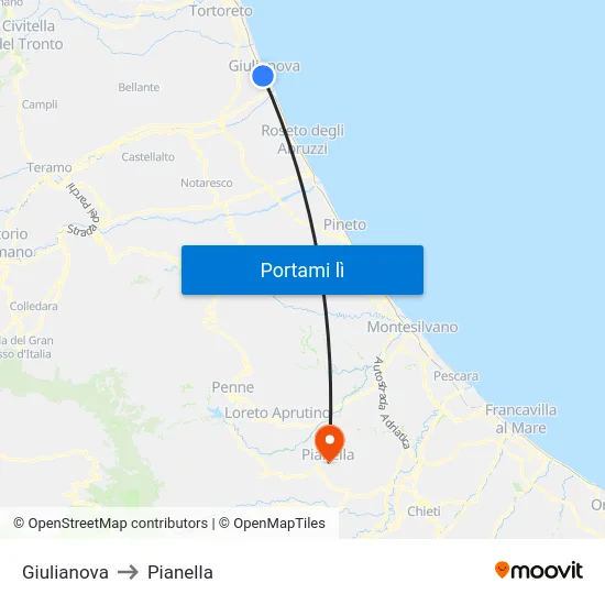 Giulianova to Pianella map