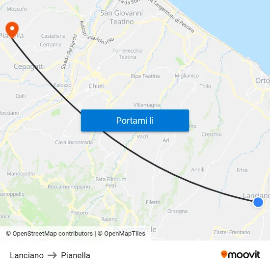 Lanciano to Pianella map