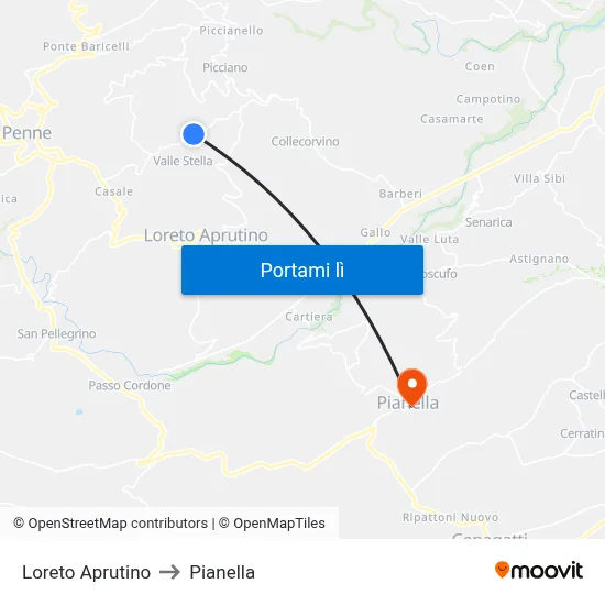 Loreto Aprutino to Pianella map
