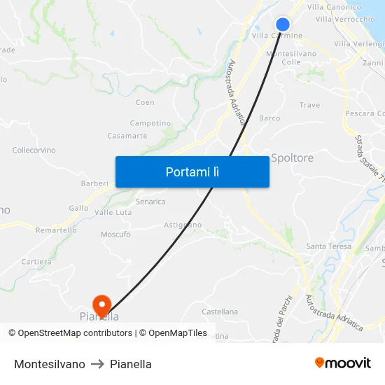 Montesilvano to Pianella map