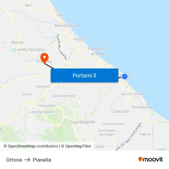 Ortona to Pianella map