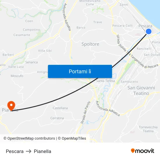 Pescara to Pianella map