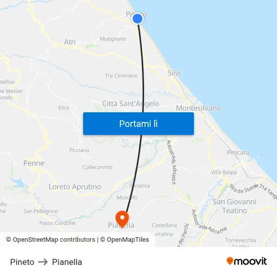 Pineto to Pianella map