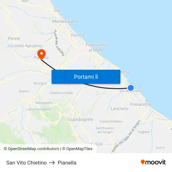 San Vito Chietino to Pianella map