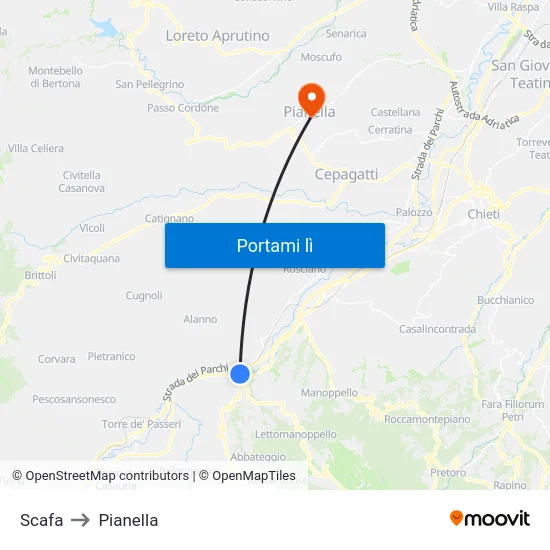 Scafa to Pianella map