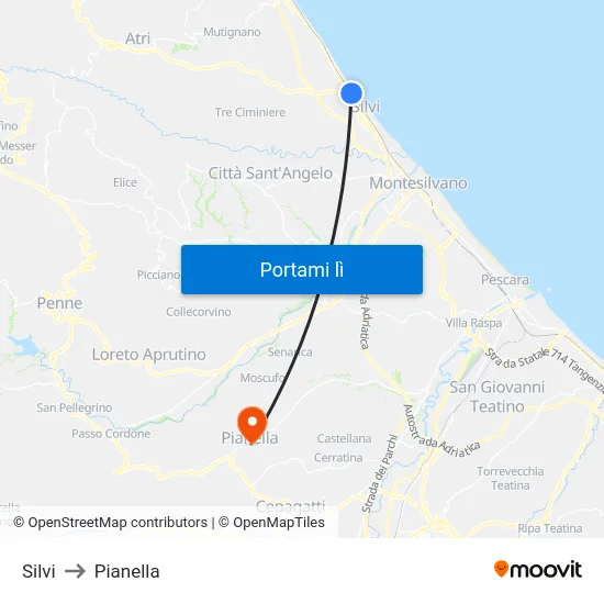 Silvi to Pianella map