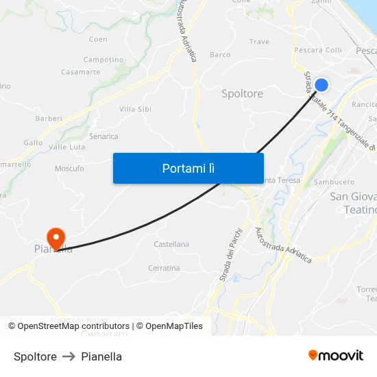 Spoltore to Pianella map