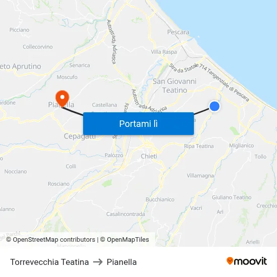 Torrevecchia Teatina to Pianella map