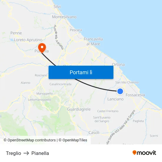 Treglio to Pianella map