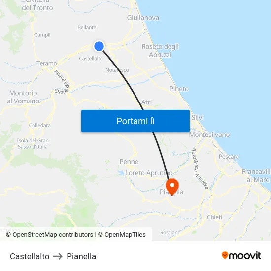 Castellalto to Pianella map